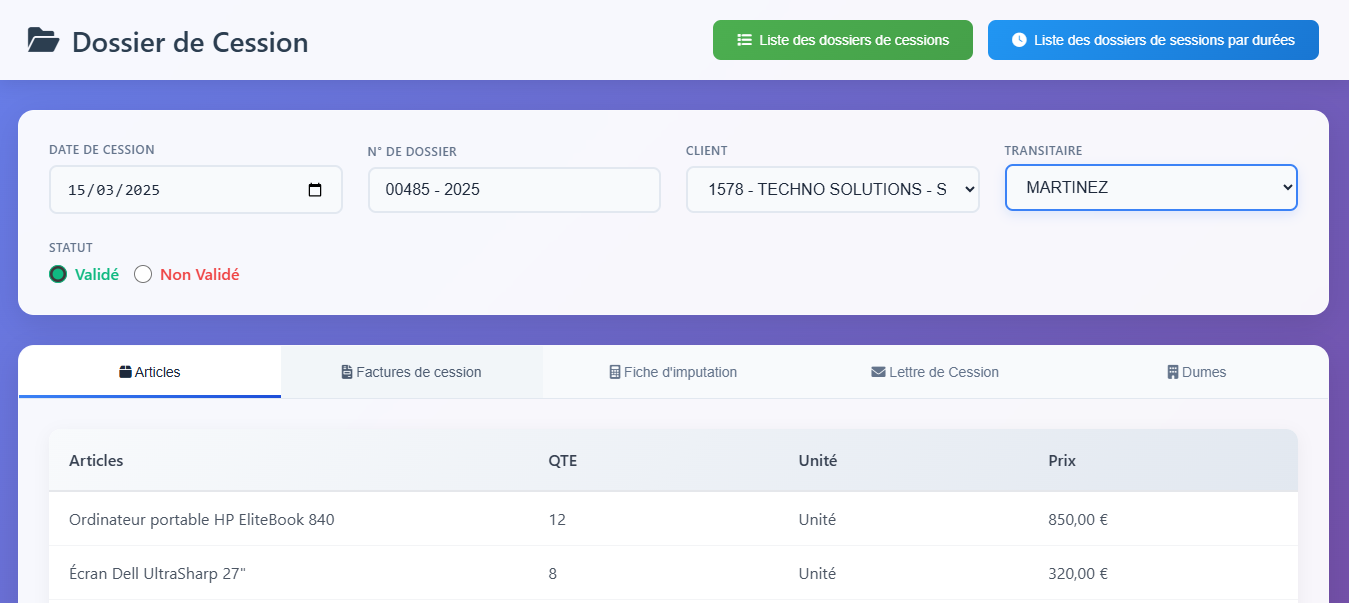 logiciel de gestion import/export