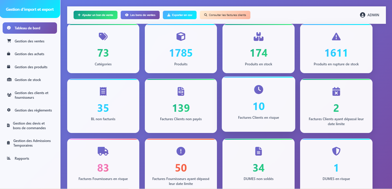 logiciel de gestion import/export