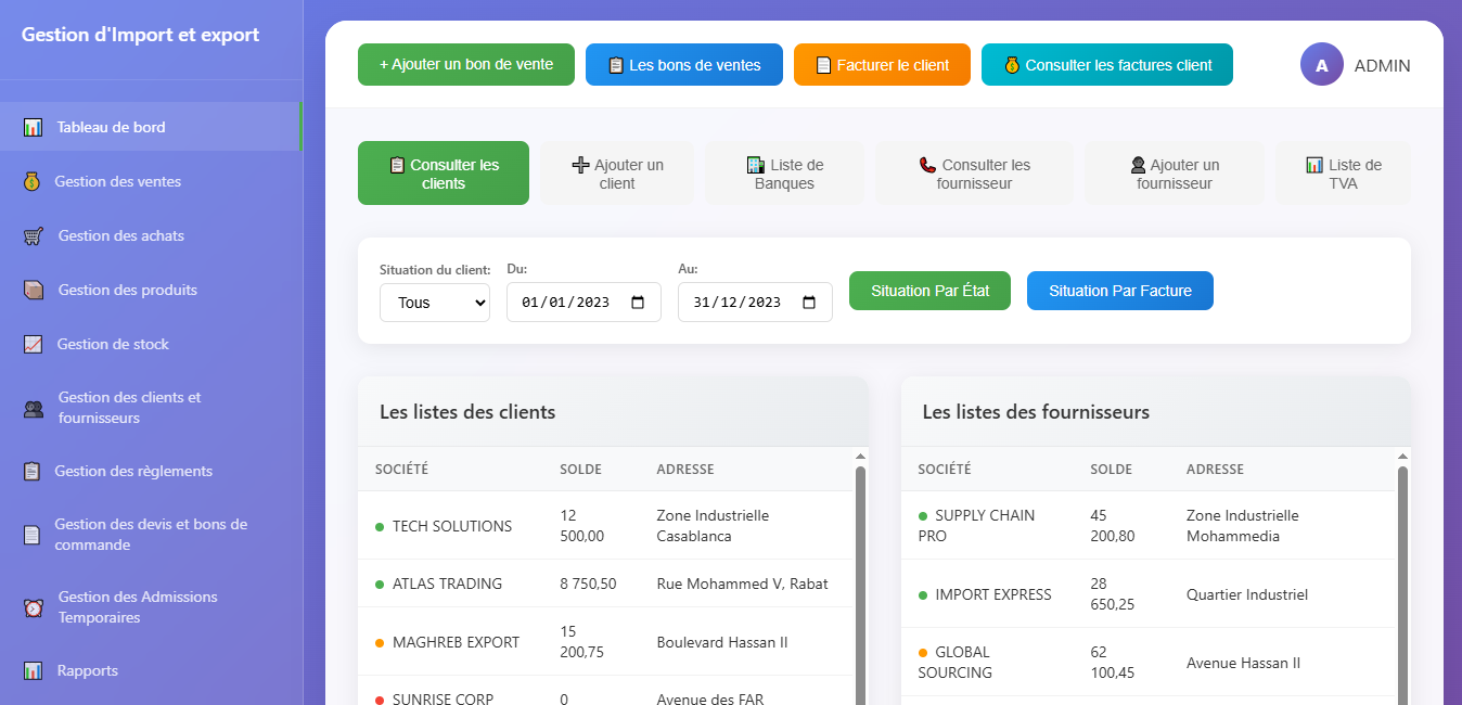 Logiciel de gestion d'import et export